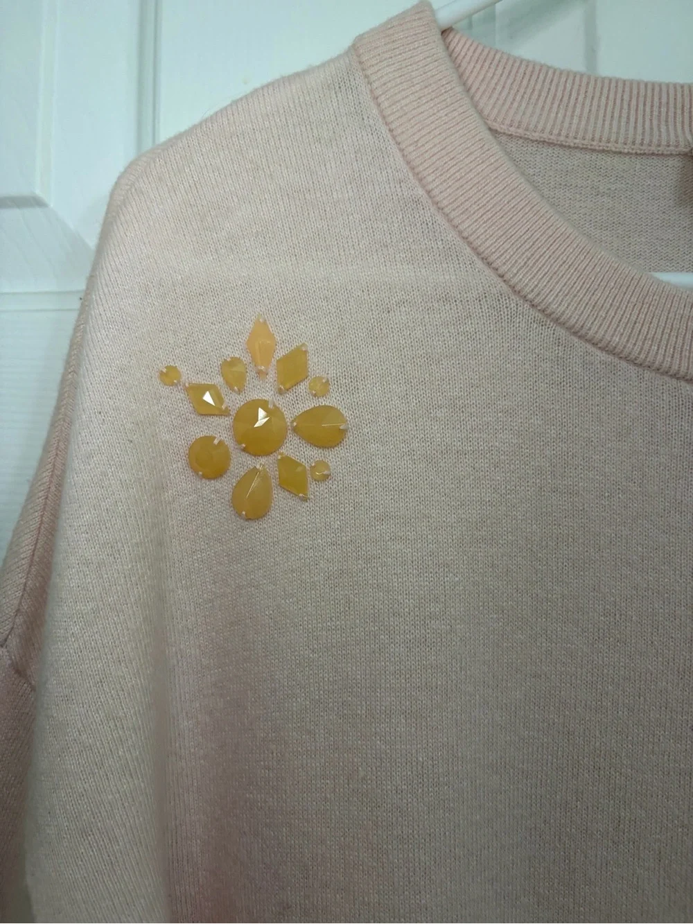 Kate Spade Live Colorfully Beaded Light Pink Peach Wool & Cashmere Sweater Small